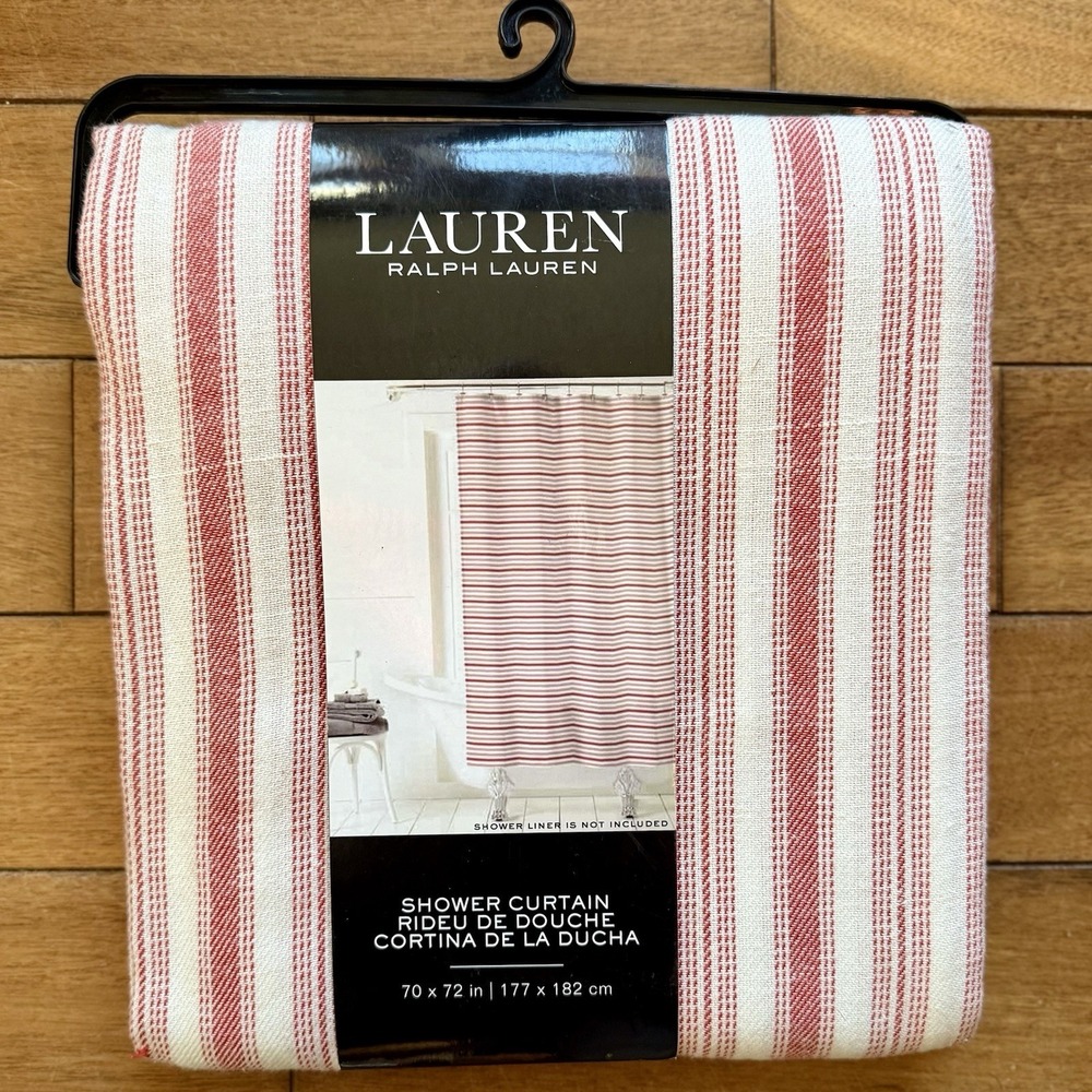 NEW! Lauren Ralph Lauren Red White Stripe Candy Cane Cloth Shower Curtain 70x72"